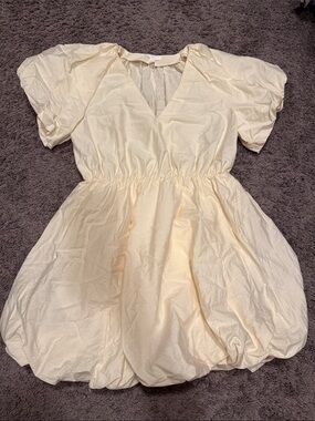 H&M Yellow Bubble-Hem Dress with Puff Sleeves